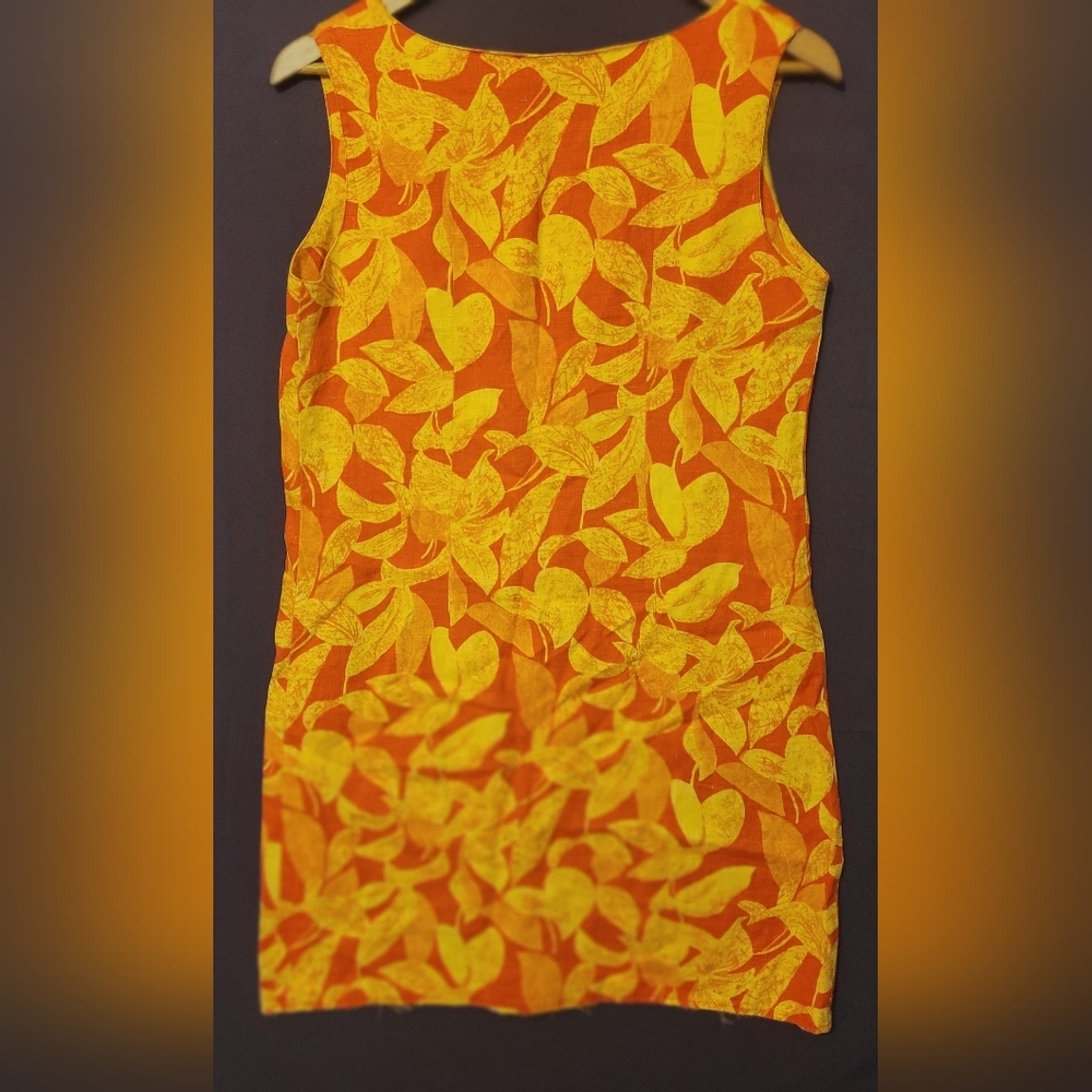 Ivy Womens Orange and Yellow Leaf Print Linen Dress. Size 6